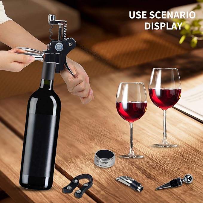 Silver Wine Corkscrew Opener Set - Luxury Wine Bottle Opener Kit for All Wines, Stainless Steel with Black Gift Box (Ideal Wine Gift, Premium Packaging)