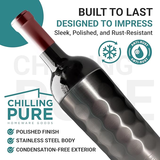 Vacuum Insulated Stainless Steel Wine & Champagne Bottle Cooler – Fits Most 750mL Bottles, Keeps Drinks Chilled for Hours (Silver)