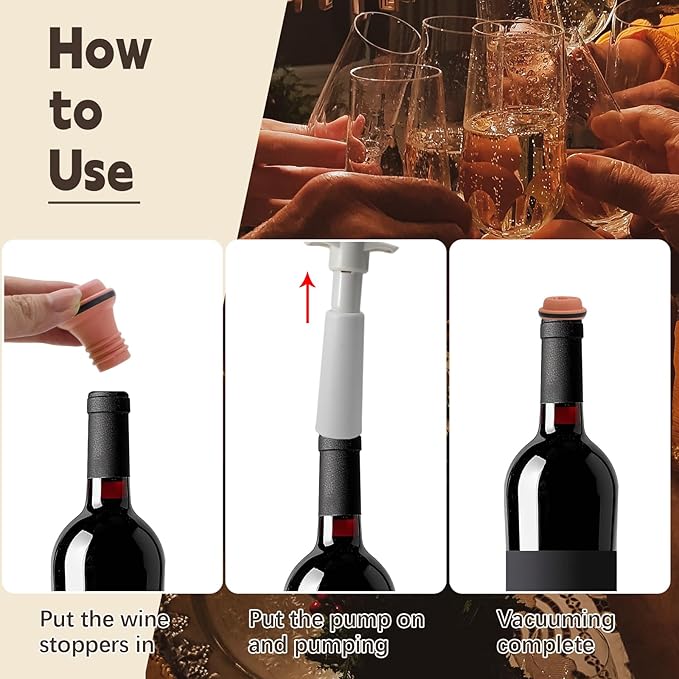 4 Pcs Wine Stoppers, Reusable Preserver Vacuum Pump, Wine Saver Vacuum Pump for Kitchen, Office, Home and Parties(Orange)