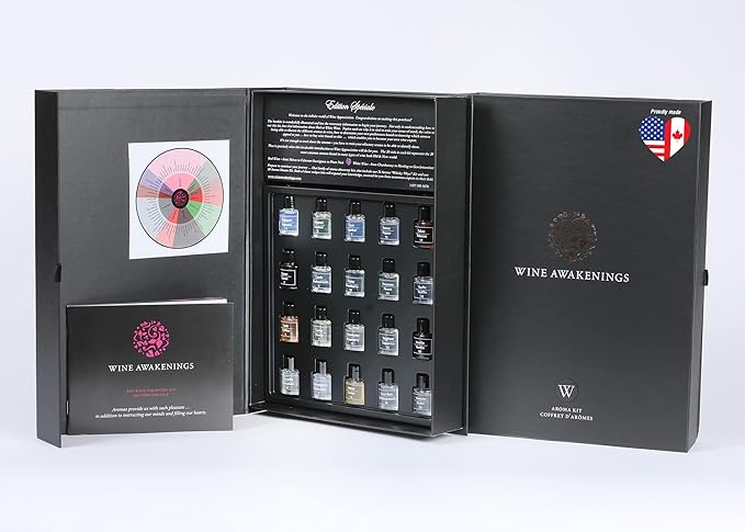 40 Aroma Red & White Wine Set. Covers all wines of the world. Gel formulation does not evaporate-10 year guarantee. Aroma Wheel included ($25).