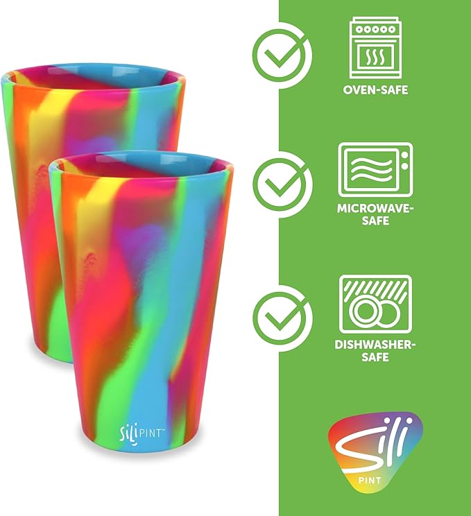 Silipint Silicone Pint Glasses, Unbreakable & Reusable 16-Ounce Silicone Cups for Indoor & Outdoors, Hippy Hop, Pack of 6