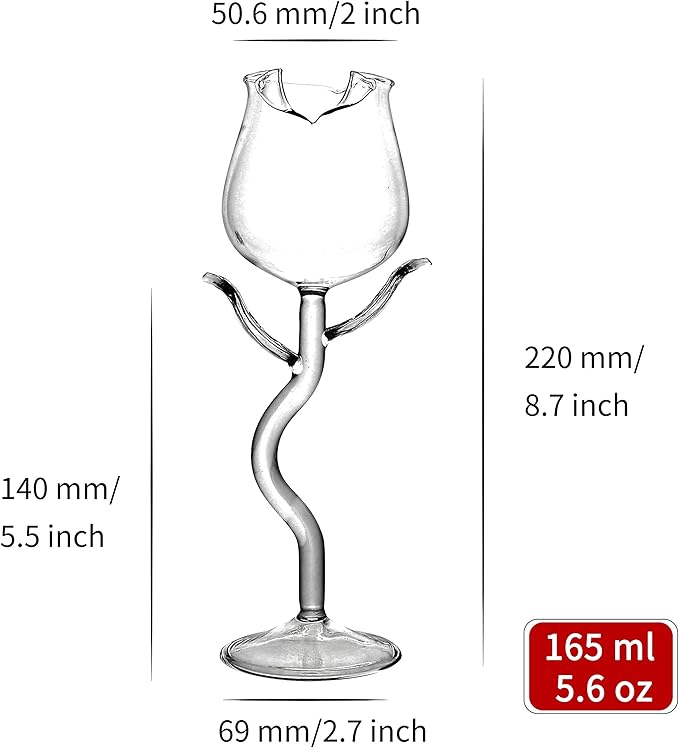 Rose Cocktail Glass Wine Goblet Glasses Flower Drinkware Set of 2, Crystal Champagne Flutes Classy Red Wine Glass, Ideal Gifts for Housewarming, Wedding, Birthday Celebrations