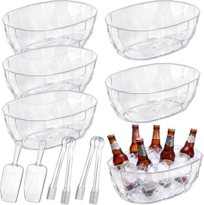 6 Pcs 3 L Ice Buckets with Scoops and Tongs Clear Plastic Ice Bucket Beverage Tubs Acrylic Champagne Cooler for Cocktail Bar Drink Cooler Holder for Mimosa Bar Supplies Chiller Bin