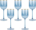 PLASTICPRO Blue Wine Cup with Gold rim Plastic Wine Glasses Set of 5 Elegant Wine Goblets Hard Plastic Wine Cups on Stem 12 Ounce