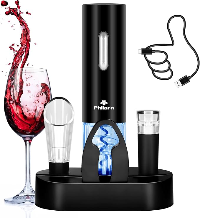 Philorn Electric Wine Opener, Automatic Electric Wine Bottle Corkscrew Opener, Gift for Home Party Bar Outdoor，Rechargeable