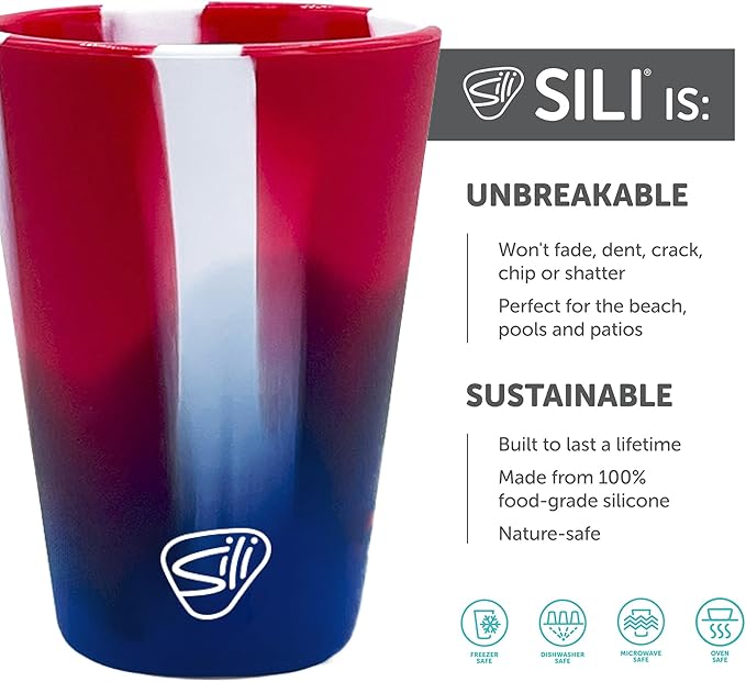 Silipint 1.5oz Silicone Shot Glasses – Pack of 2 Unbreakable, BPA-Free, Non-Toxic, Dishwasher & Freezer Safe Cups – Colored Shot Glasses for Cold Beverages, Cocktails, Travel, Party (Stars & Stripes)