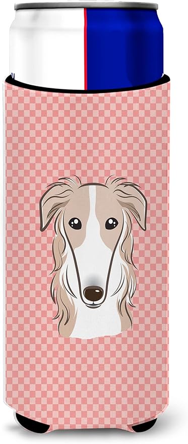 Checkerboard Pink Borzoi Ultra Beverage Insulators for slim cans BB1228MUK