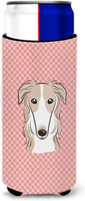 Checkerboard Pink Borzoi Ultra Beverage Insulators for slim cans BB1228MUK