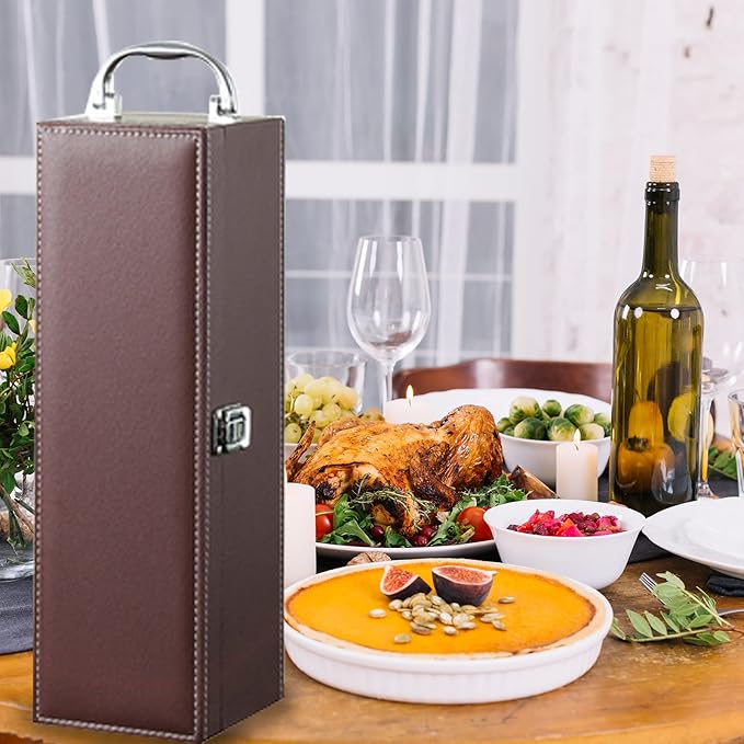 Bottle Wine Carrier,Leather Wine Gift Boxes,for Wedding, Anniversary,Travel, Restaurant, Party, Gifts for Wine Lovers, Storage Box for Home Bar Wine Collection With 4pcs Wine Accessories Set（brown）