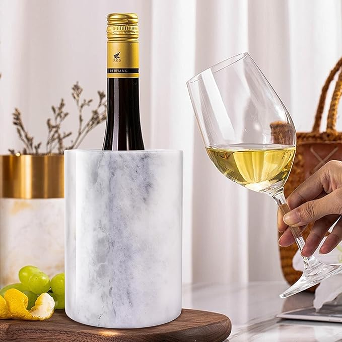 Marble Wine Bottle Chiller Bucket, Marble Wine and Champagne Cooler Chiller, Keep Wine and Beverages Cold, Ideal Gift for Wine Lovers, Holds Any 750ml Bottle