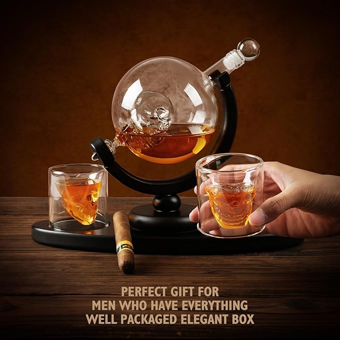FrutPunch Whiskey Decanter Set, Decanter Set for Men with Two Cups, Suitable for Spirits, Bourbon, Cocktails, Vodka, Scotch Whiskey, 28OZ, Cup is 2.7OZ