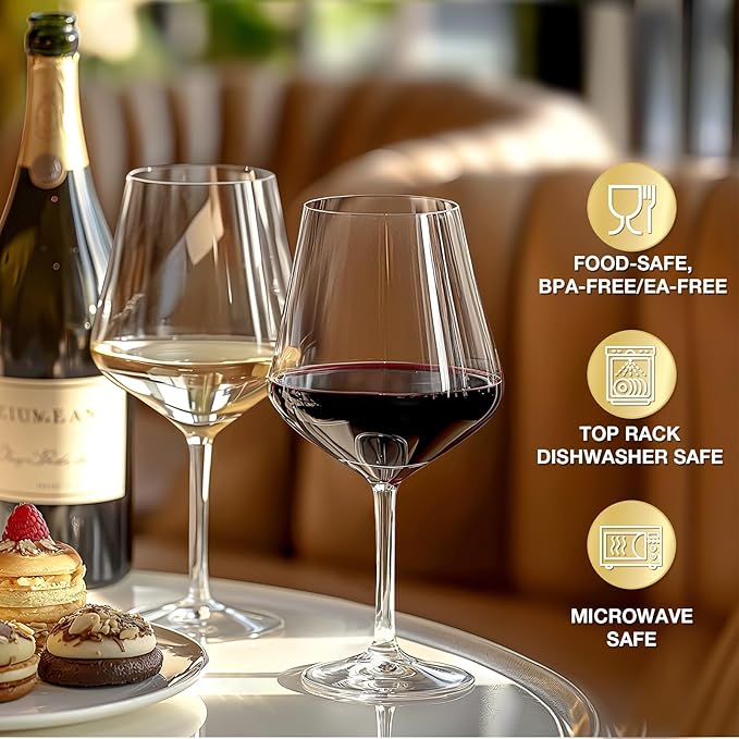 Hlukana Unbreakable Wine Glasses Set of 6, 16 oz Plastic Wine Glasses with Stem, BPA Free, Reusable Wine Glass for Poolside, Outdoors Camping Picnic Restaurants Home Bar Christmas Unique Gift