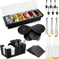 Mifoci Bartending Supplies 6 Compartments Garnish Tray with Lid Bar Caddy 3 Tier Glass Rimmer Stainless Steel Bottle Pourers Juice Pouring Cocktail Tools Plastic Serving Accessories