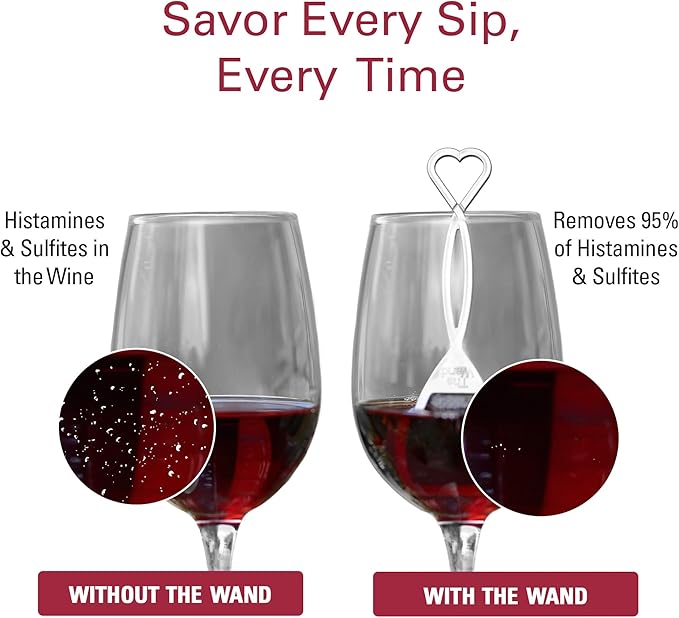 PureWine The Wand Wine Purifier - Red & White Wine Filters for Histamines & Sulfites, Sulfite Remover Sticks, Helps Allergies & Headaches, Gift Accessories for Women & Men - 3 Wands, Silver