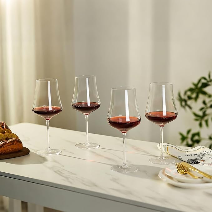 Large Wine Glasses Set of 4: 25oz Hand Blown Crystal Tall Stem Red Wine Glass for Wedding Anniversary Party Christmas Gift for any Occasion