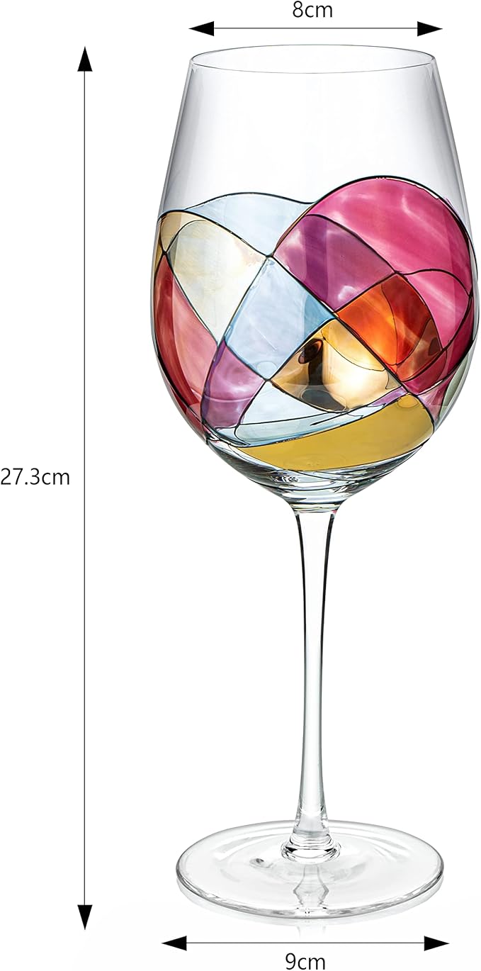 Artisanal Hand-Painted Stemmed Wine Glasses Set with Gift Box – Mother’s Day, Wife, Mom, Friends, or Girlfriend – Romantic Renaissance Stained Glass Windows – Birthday or Housewarming Gift Idea