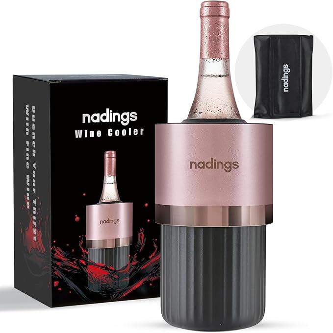 Iceless Wine Chiller - Keeps Cold 6+ Hours, Portable Vacuum Insulated Stainless Steel Champagne Cooler, Fits Most Wine Champagne & Liquor Bottles, Perfect Gift for Wine Lovers (Rose Gold)