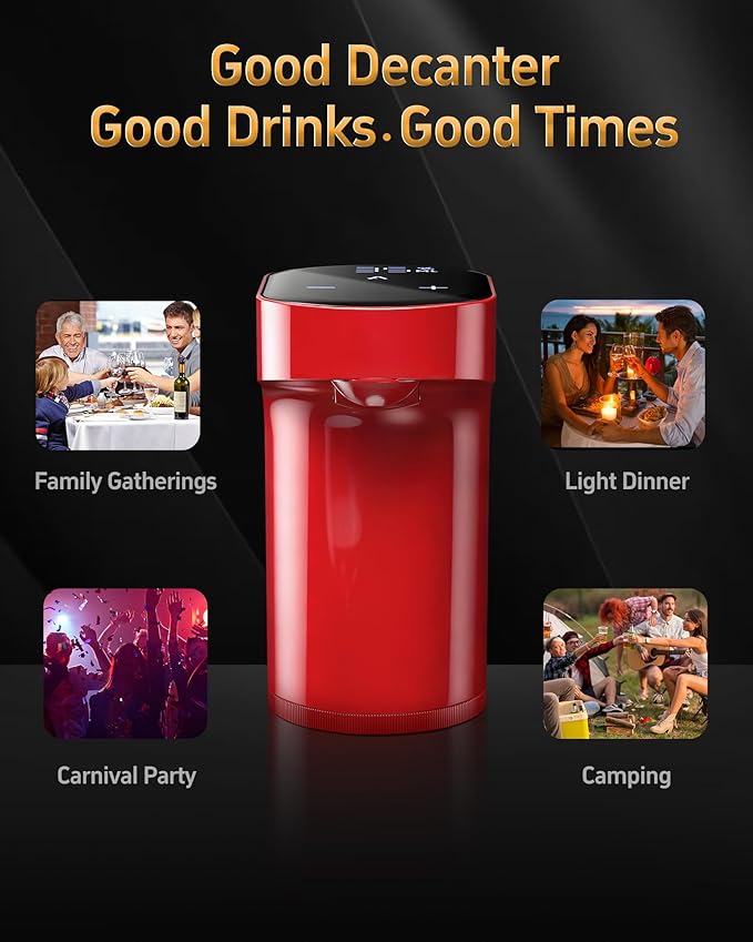Fathers Day Gift|World Cup Viewing Party Supplies,5-in-1 Electric Wine Decanter & Smart Liquor Dispenser,Automatic Aerator&Pourer with 1-999ml Precision Dosing|Gift for Men,Dad,Whiskey Lovers(Red)