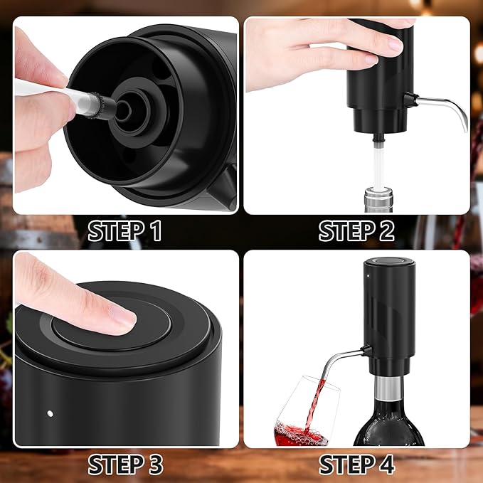 Fathers Day Gift Wine Aerator Electric Decanter – Automatic Wine Dispenser & Pourer with Type-C Rechargeable Battery, Instant Aeration Wine Accessories for Red & White Wine, Gift for Wine Lovers