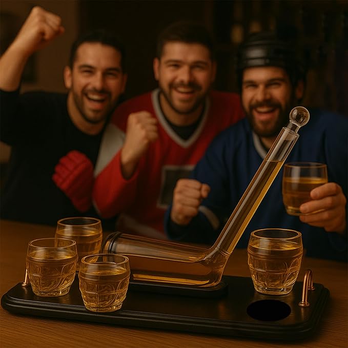 Ice Hockey Whiskey Decanter Set with 4 Unique Helmet Glasses, 750ml Decanter and 8oz Glasses – Perfect for Hockey Fans Gift, Whiskey Lovers, Sports Enthusiasts, Fathers, or Holidays by The Wine Savant