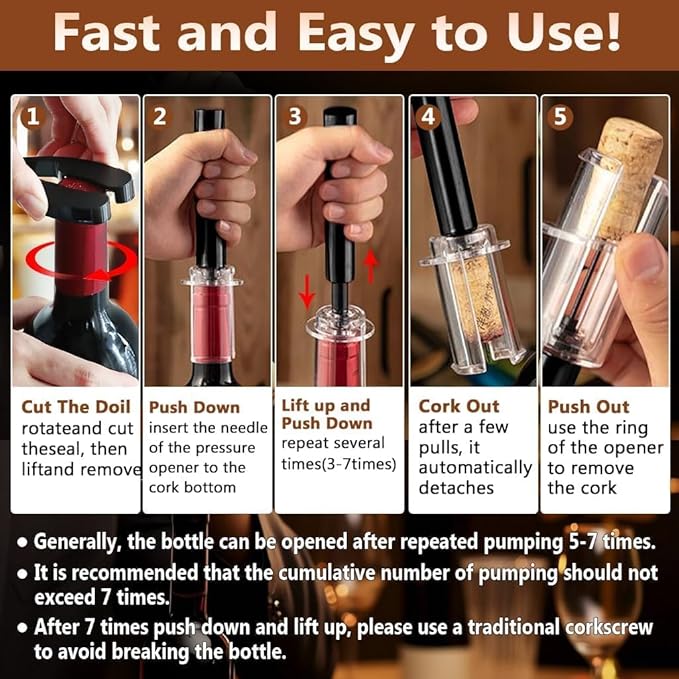 Wine Opener and Foil Cutter 2-Piece Set, NUCOKRS Effortlessly Air Pressure Corkscrew, Opens Bottles in 3-7 Pumps, No Electricity, Easy to Use, Gift for Wine Lovers