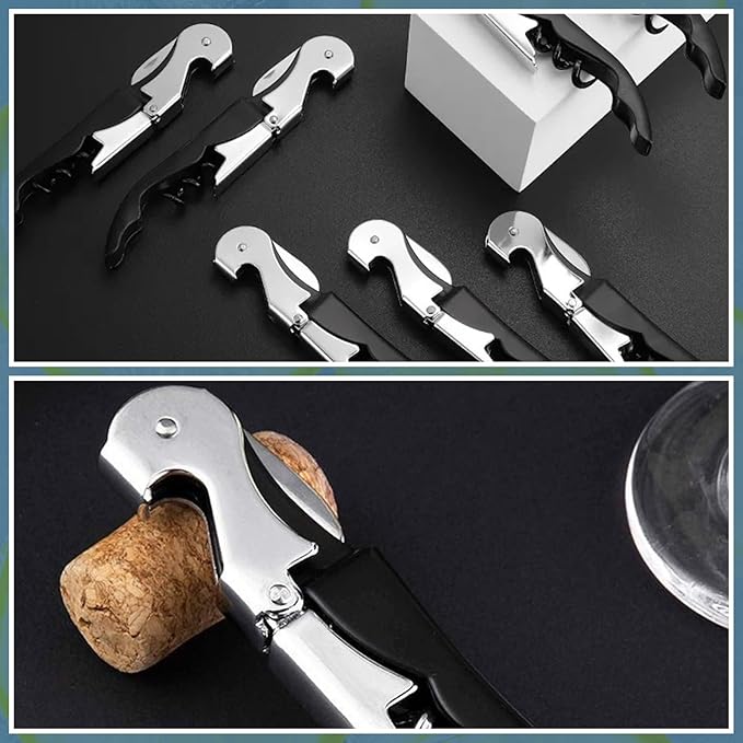 24 Pack Black Corkscrew Wine Openers Upgraded Heavy Duty Stainless Steel Wine Opener Bulk Double Hinged Wine Key for Serves Waiters Bartenders Party Wine Opener Favor (Black)