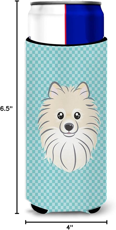 Checkerboard Blue Pomeranian Ultra Beverage Insulators for slim cans BB1145MUK