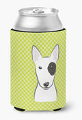 Caroline's Treasures BB1271CC Checkerboard Lime Green Bull Terrier Can or Bottle Hugger Cooler Washable Drink Sleeve Collapsible Beverage Insulated Holder, Can Hugger, Multicolor