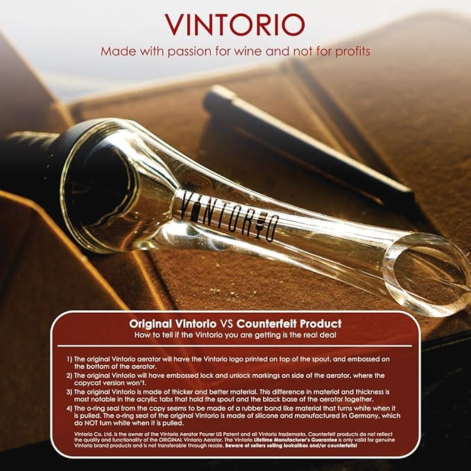 Vintorio Wine Aerator Pourer - Premium Aerating Pourer and Decanter Spout (Silver)