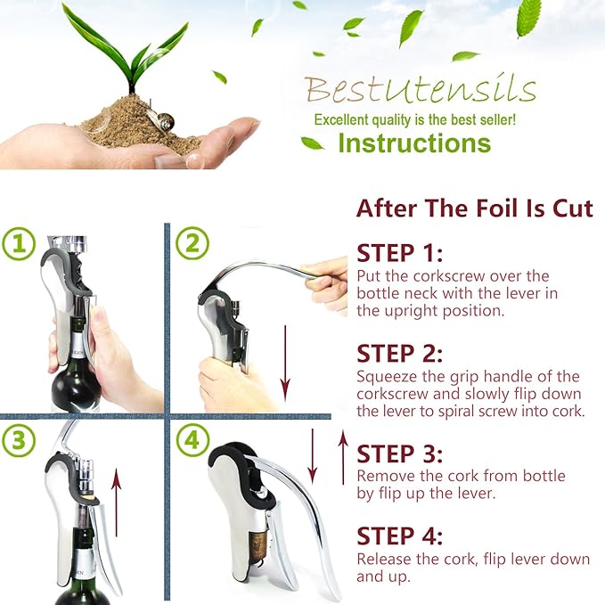 Best Utensils Professional Compact Wine Opener Connoisseur's Corkscrew Gift Set, Professional Stainless Steel Wine Opener With Built-In Foil Cutter, Bonus Screw