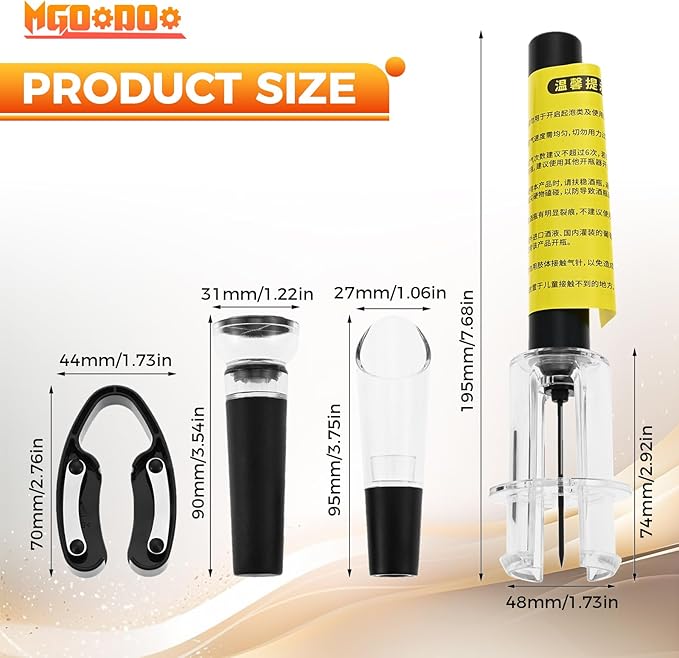 4pcs Wine Opener Set,4 in 1 Air Pressure Wine Bottle Opener Set Including Foil Cutter,Vacuum Stopper,Wine Pourer,Efficient Corkscrew Bottle Opener Without Damaging Corks