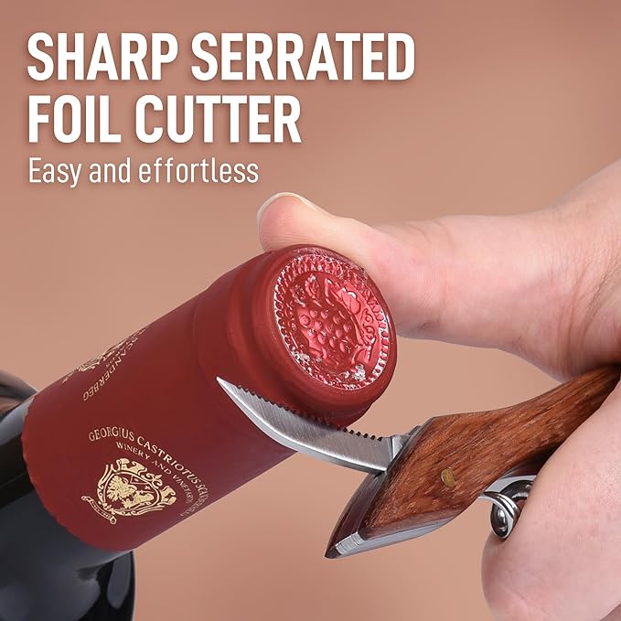 Zulay Kitchen Corkscrew Wine Opener - Premium 420 Stainless Steel & Rosewood Wine Bottle Opener - Double Hinged Opener with Foil Cutter & Cap Remover - Rosewood (Pack of 2)