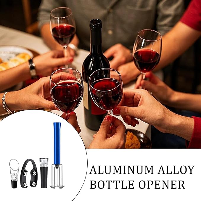 4-in-1 Professional Bar Tool Set - Aluminum Alloy Bottle Opener with Air Pump, Foil Cutter & Vacuum Stopper, Durable Wine Accessories for Home & Parties Golden