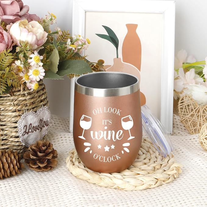 Graduation Gifts for Women Men Insulated Wine Tumbler with Lid 12oz Friendship Gift for Coworker Best Friends Brother Birthday Gift Useful Beer Gifts for Birthday Easter Basket Stuffers Rose Gold