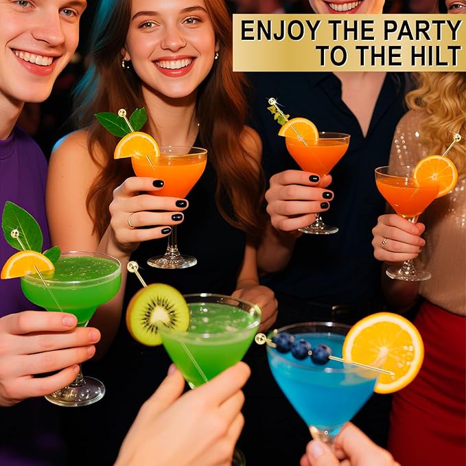 15PCS Gold Cocktail Picks for Drinks, Stainless Steel Fancy Cocktail Toothpicks, Reusable Metal Cocktail Skewers, 4.3 IN Party Garnish Sticks Martini Picks for Olives Appetizers Fruit Bloody Mary