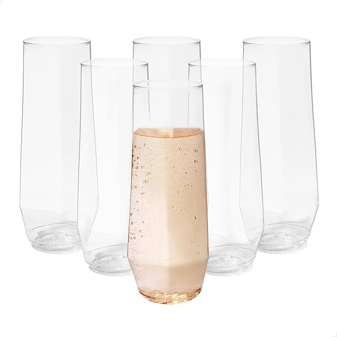 TOSSWARE POP 9oz Stemless Diamond Champagne Flute Set of 48, Premium Quality, Recyclable, Unbreakable & Crystal Clear Plastic Champagne Glasses