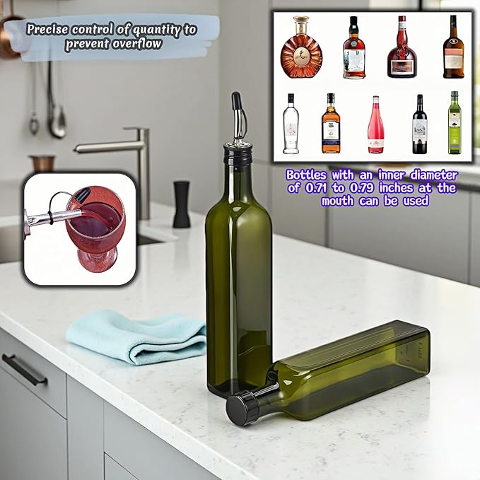 4PCS Premium Wine and Oil Pourer Set, 304 Stainless Steel Pour Spouts for Liquor & Oil - Reusable, Dishwasher Safe, Precision Flow Control, Leak-Proof Seal, Fit Most Wine & Whiskey Bottles (L (Hat 3))