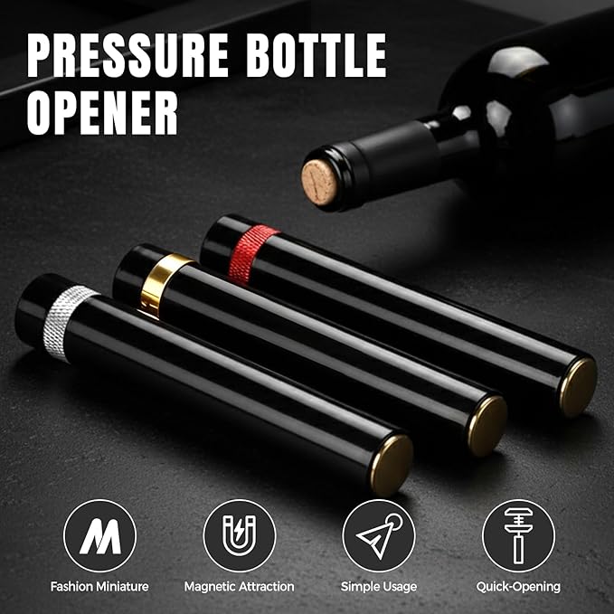 Portable Air Pressure Wine Opener, 2026 New Mini Travel Wine Bottle Opener, Magnetic Connection Port Wine Opener for Home Restaurant Party, 3-7 Compression Quick Open (Red)