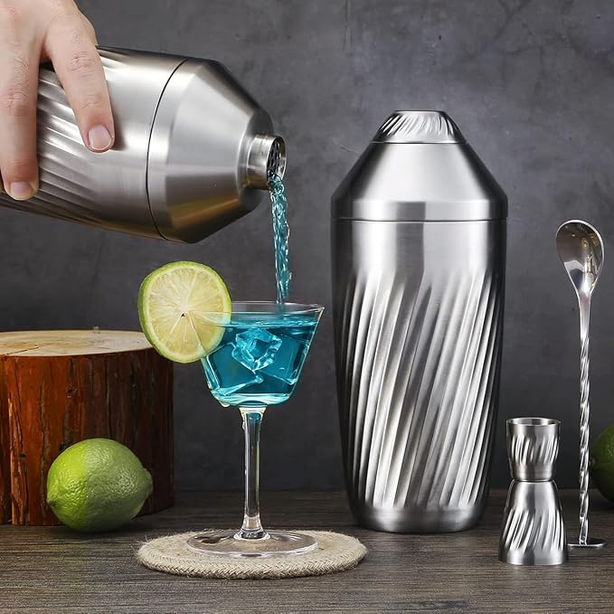 Hybrid Cocktail Shaker Set - Innovative Premium Vacuum Insulated Stainless Steel Drink Shaker Double Wall Margarita Mixer Jigger & Mixing Spoon Set - Martini Shaker for Home Bartender - 28oz