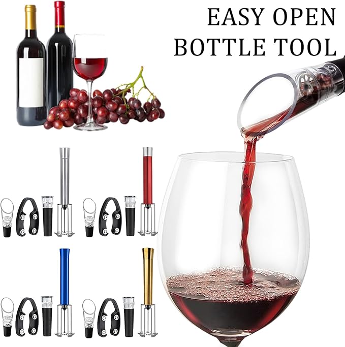 4-in-1 Professional Bar Tool Set - Aluminum Alloy Bottle Opener with Air Pump, Foil Cutter & Vacuum Stopper, Durable Wine Accessories for Home & Parties Black