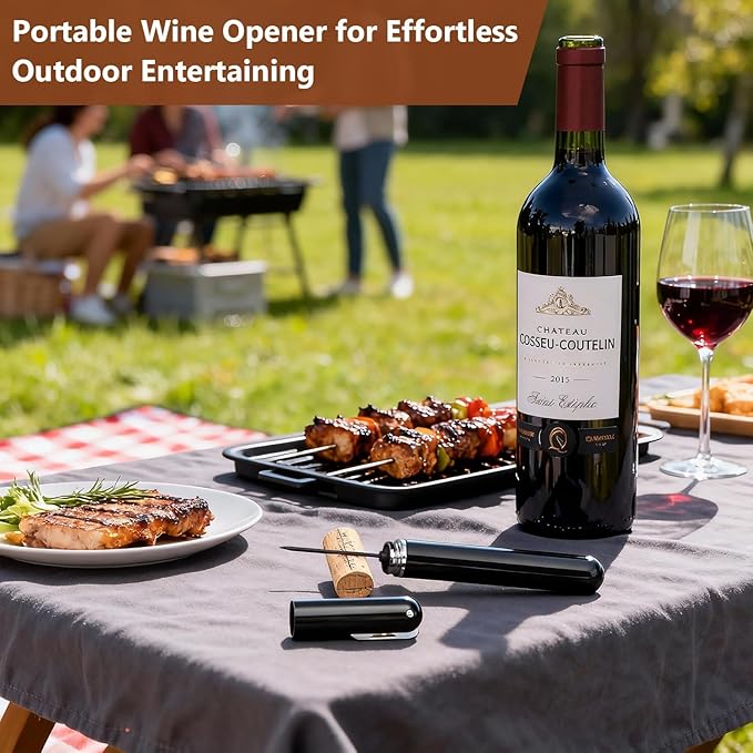 Wine Bottle Opener with Foil Cutter - NUCOKRS Air Pump Aeropop Corkscrew, Pen Style Opens in 3-7 Pumps, Effortless & No Damage to Cork, Compact Gift for Wine Lovers (Black)