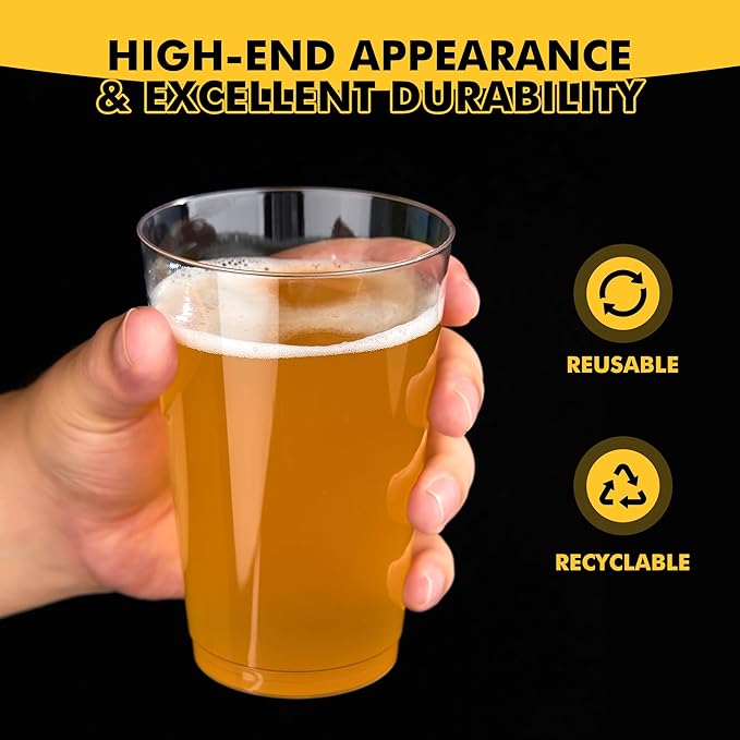 RACETOP 14oz Clear Plastic Cups, 200 Pack Disposable Party Cup, Heavy Duty Disposable Glasses, Disposable Cups for Party, Thanksgiving, Wine Taesting, Birthday and Christmas.