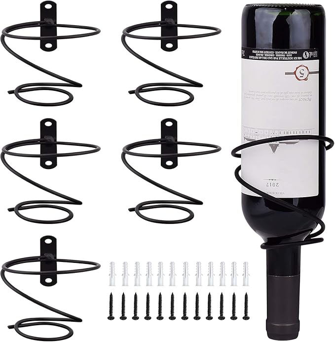 MOCOUM 6 Pack Wall Mounted Wine Racks - Red Wine Bottle Display Holder with Screws, Metal Hanging Wine Rack Organizer for Beverages/Liquor Bottles Storage (6 Pack, Downwards-Style 2)