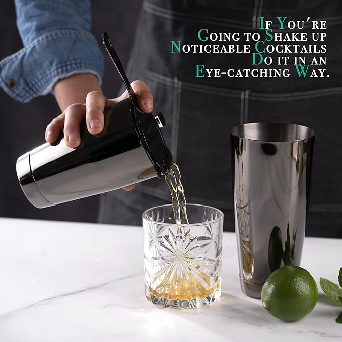Homestia Professional Boston Shakers Set, 18oz and 28oz 2pcs Tins, Weighted Cocktail Shaker Set, for Bartenders, Pro Bar Shaker, Made from Premium Stainless Steel 304 (Black)