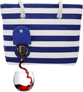 PortoVino Insulated Wine Purse Tote Bag - Canvas Drink Pouches with Hidden Spout and Wine Dispenser Flask - Beach Bag Holds 50 oz Beverage for Travel, Concerts - For Drink Lovers - Blue/White