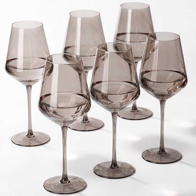 Gray Colored Wine Glasses Set of 6, Handblown Wine Glasse,Gray Coloful Glassware,17OZ for Red or White Wine,for Wedding Gift, Anniversary, Christmas, Birthday,Mothers Day Gifts,Gifts for My Wife