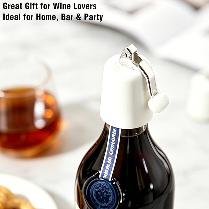 Wine Stopper 2Pack–Airtight Seal Keeps Wine Fresh for Up to 10 Days, Reusable Leakproof Bottle Stoppers for Red/White/Rosé Standard Bottles, Ideal Wine Saver Gift Set for Home, Bar&Party, White
