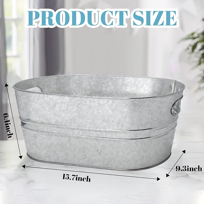 2 Pack 4 Gallon Galvanized Tub Ice Buckets for Parties Portable Beverage Tub Champagne Bucket Metal Ice Buckets for Cocktail Bar with Ice Scoop