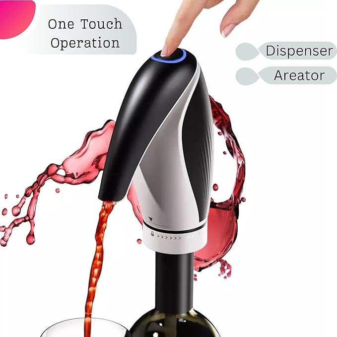 Electric Wine Aerator Pourer Rechargeable 3-in-1 Automatic Wine Decanter Dispenser Preserver Penguin Shape Gifts for Wine Lovers (BLACK)