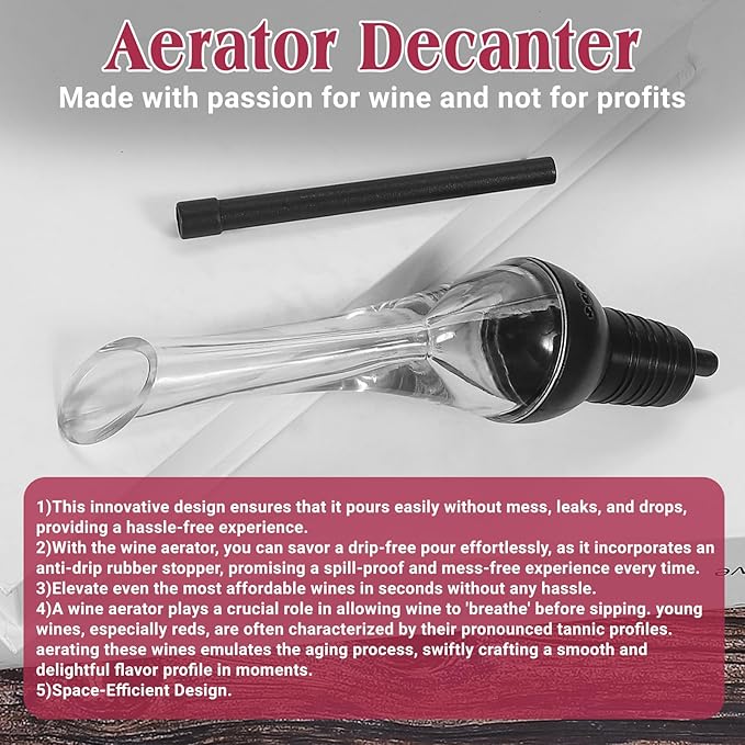 EYE4TECH Wine Aerator Pourer Spout - Premium Wine Decanter for Improve Taste and Smell - Professional Wine Pourer Fits All Wine Bottles, No Drip and No Spill - Wine Accessories Gifts for Wine Lovers